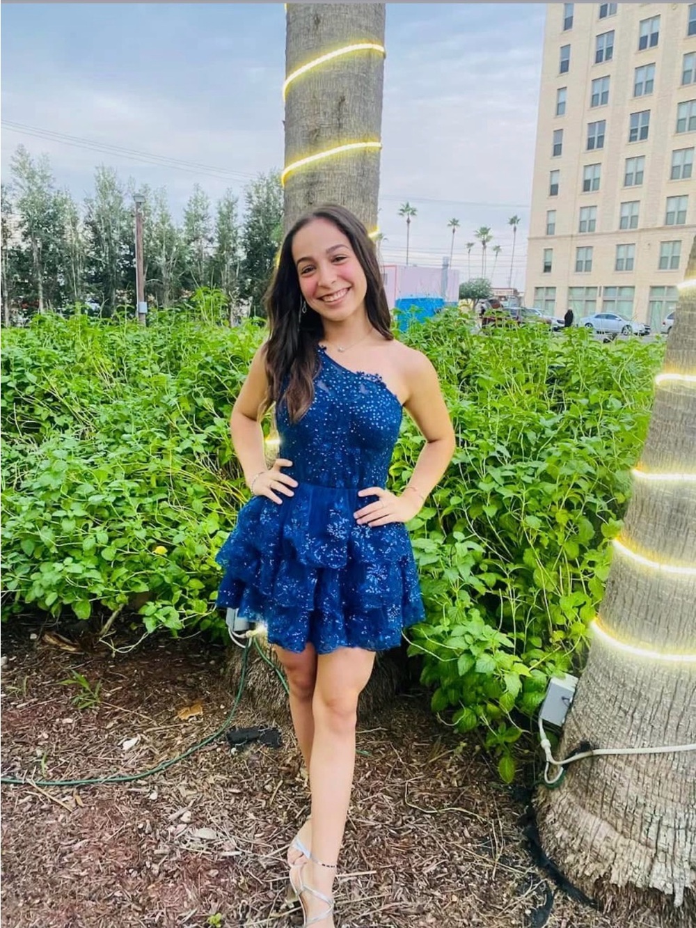 One-Shoulder Navy Blue Party Dress